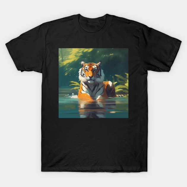 Royal Bengal Tiger in lake T-Shirt by Spaceboyishere